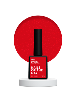 "Let's Special Madonna NAILSOFTHEDAY (NOTD)– klasyczny czerwony lakier hybrydowy z błyszczącym shimmerem."