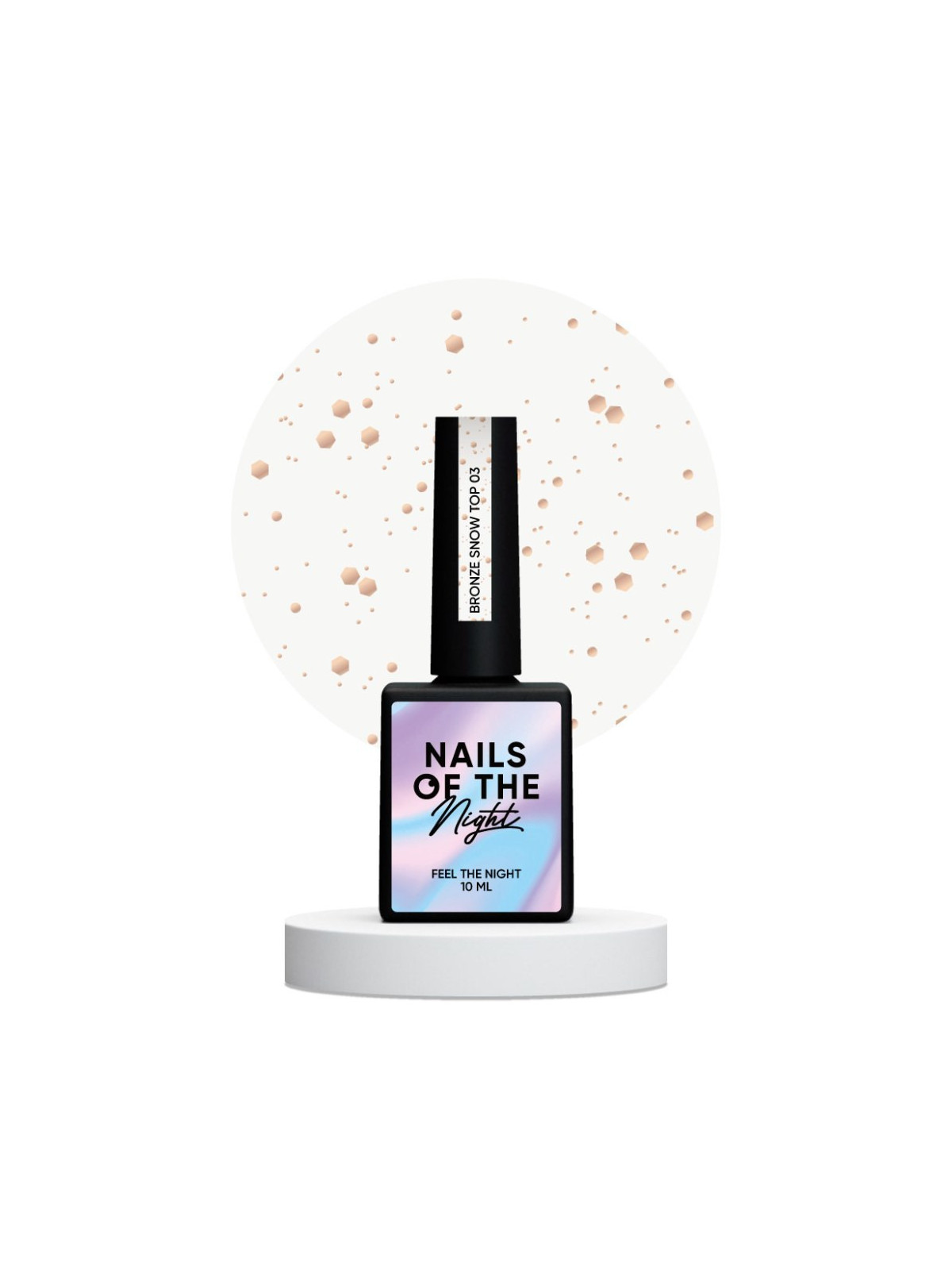 Bronze Snow NAILSOFTHENIGHT – top no-wipe  subtelny akcent metalicznych płatków na pastelowym lakierze