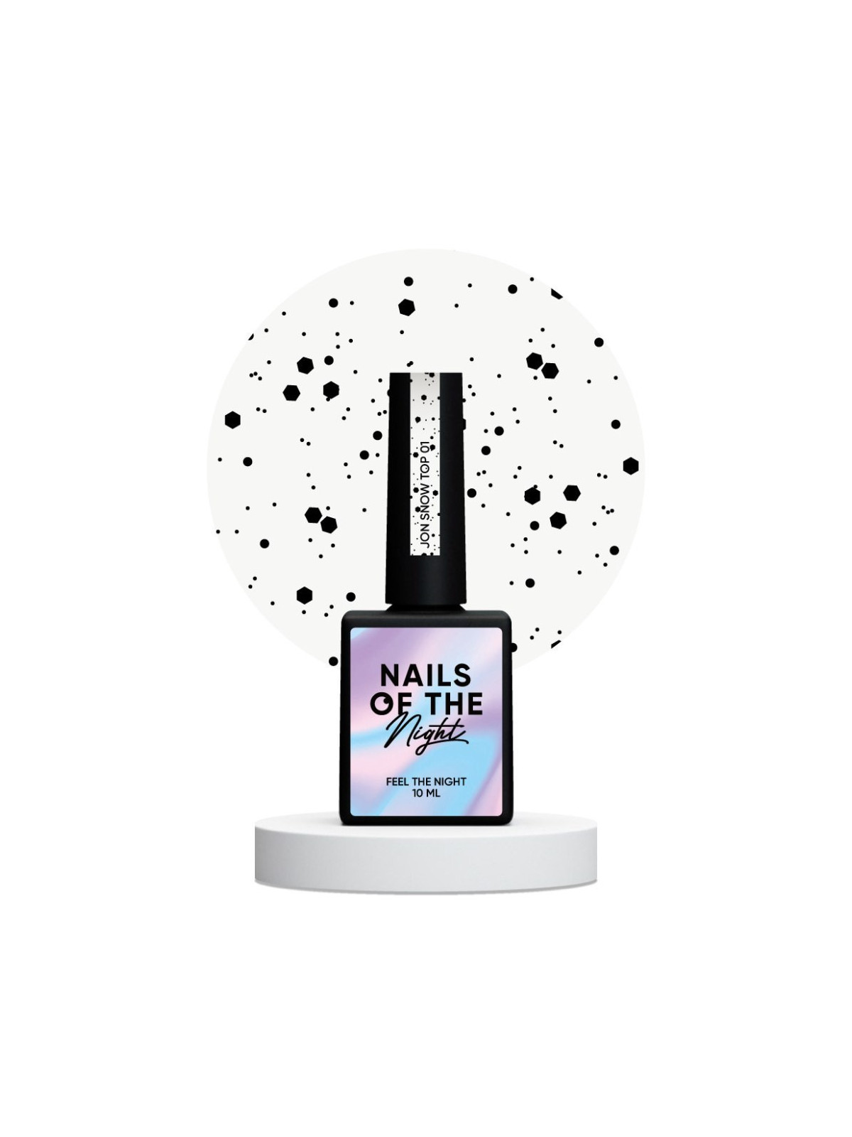 Top hybrydowy Jon Snow NAILSOFTHENIGHT z czarnymi nieregularnymi cząsteczkami