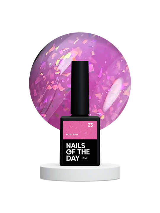 NAILSOFTHEDAY Potal Base 23 – Ciemnoróżowa Baza Hybrydowa z Holograficznymi Płatkami