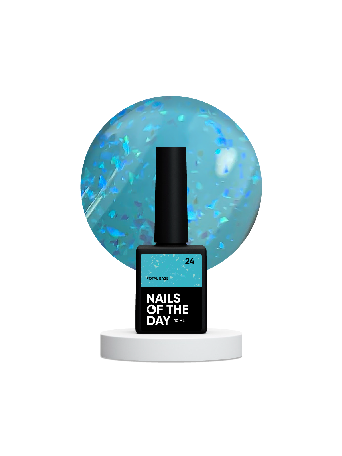 NAILSOFTHEDAY Potal Base 24 – Turkusowa Baza Hybrydowa z Holograficznymi Płatkami