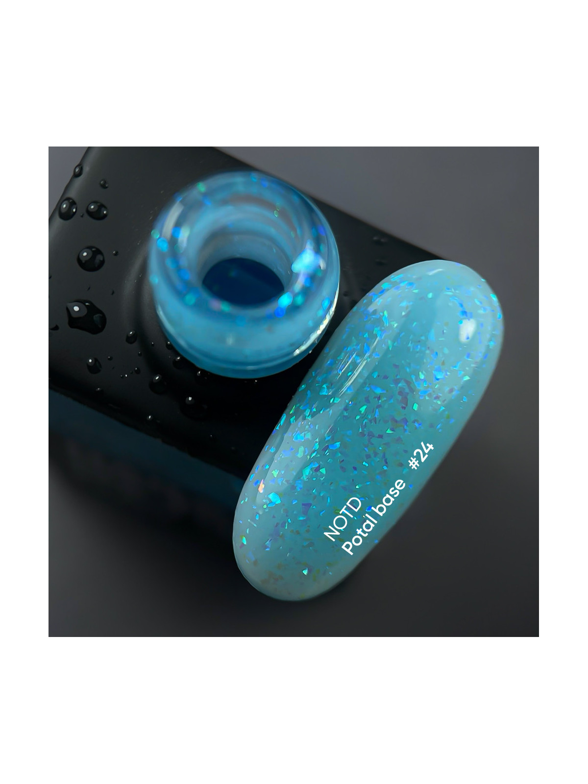 NAILSOFTHEDAY Potal Base 24 – Turkusowa Baza Hybrydowa z Holograficznymi Płatkami