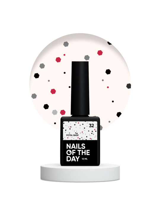 NAILSOFTHEDAY Potal Base 32 – Mleczna Baza Hybrydowa z Czarnym i Czerwonym Brokatem