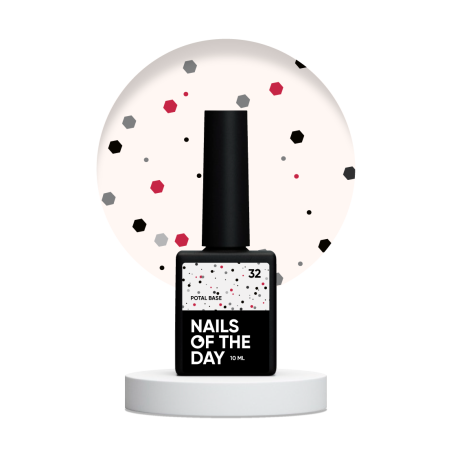 NAILSOFTHEDAY Potal Base 32 – Mleczna Baza Hybrydowa z Czarnym i Czerwonym Brokatem