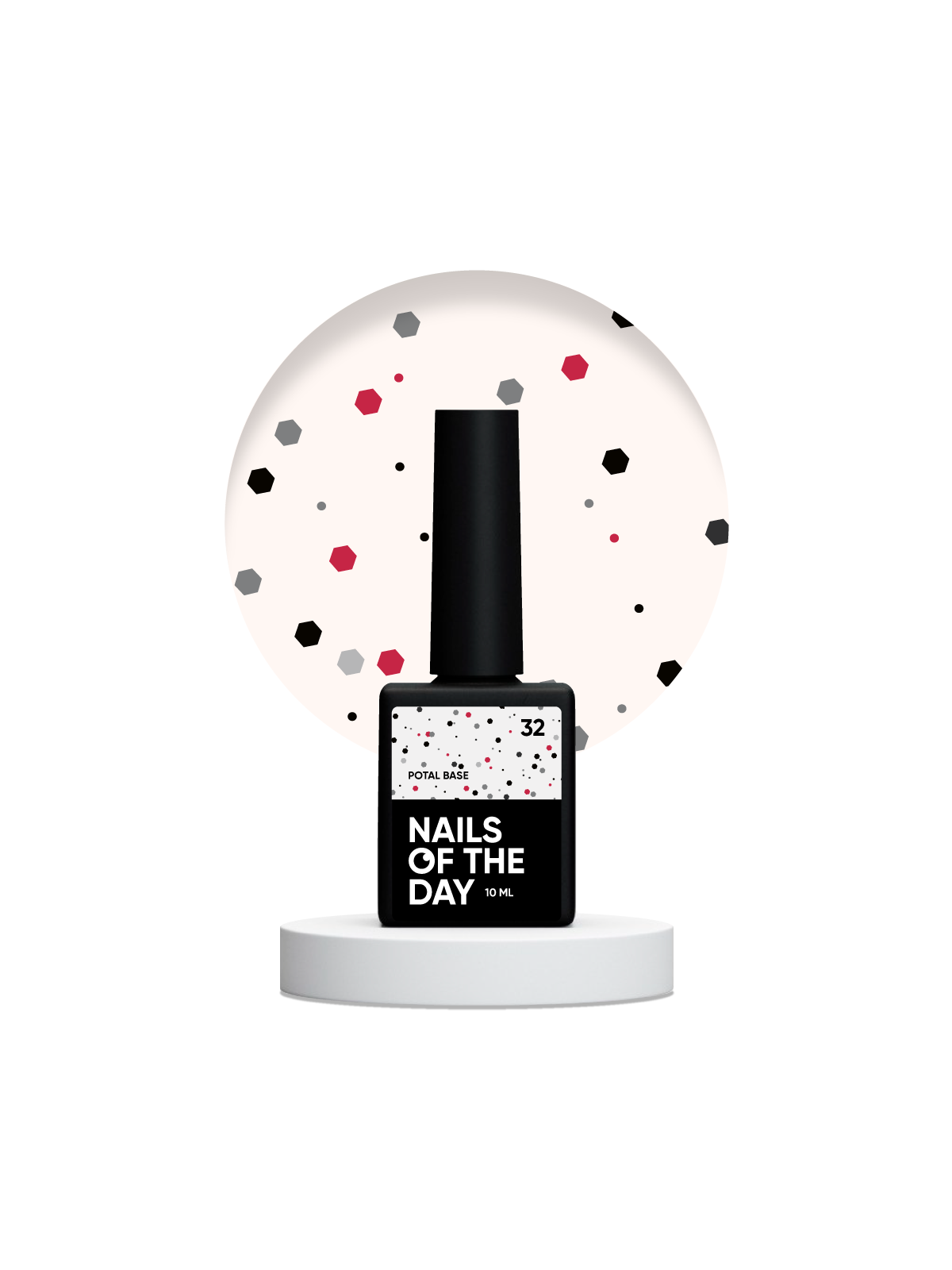 NAILSOFTHEDAY Potal Base 32 – Mleczna Baza Hybrydowa z Czarnym i Czerwonym Brokatem