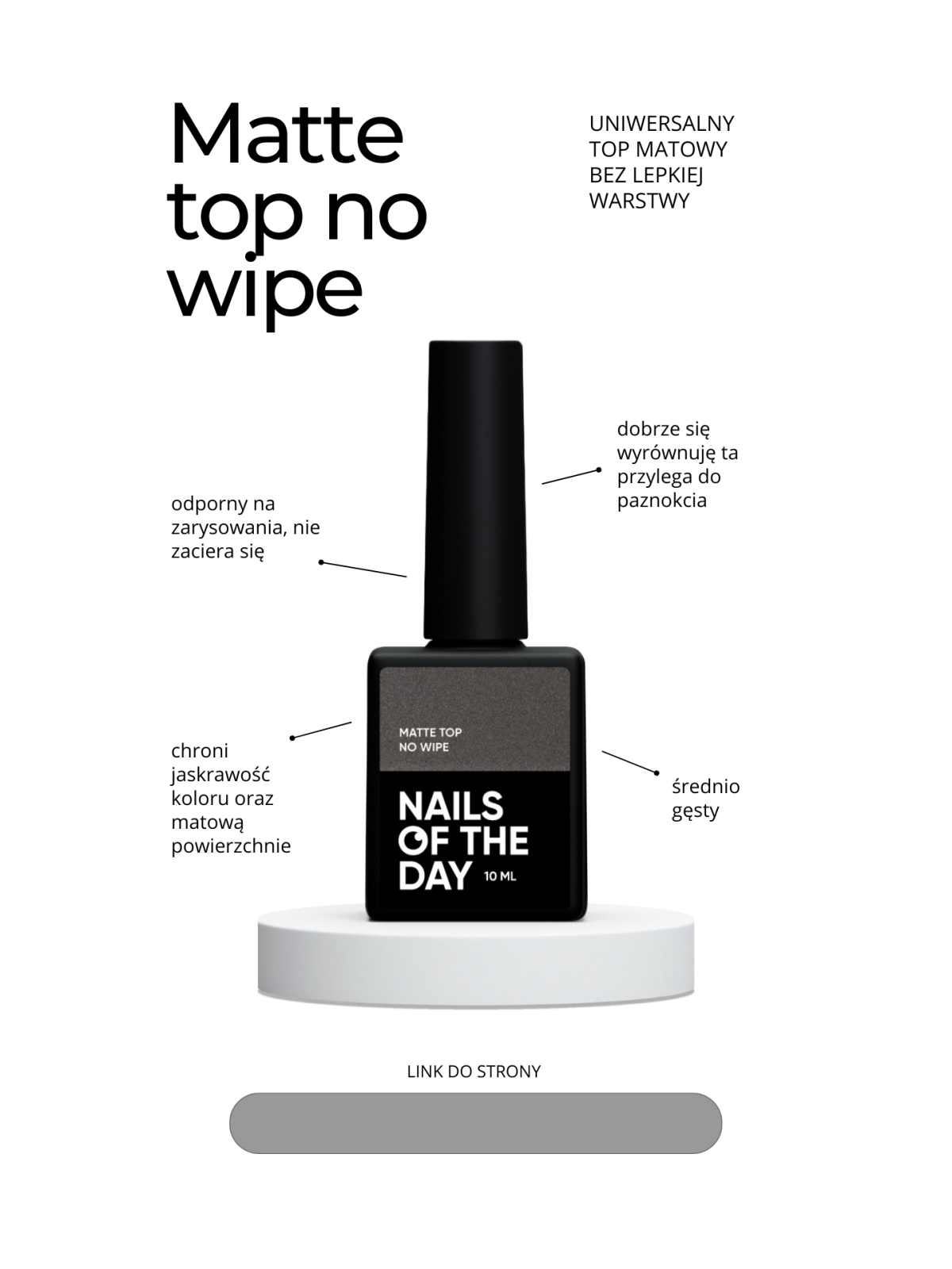 Matte Top No Wipe NAILSOFTHEDAY – Matowy Top Hybrydowy
