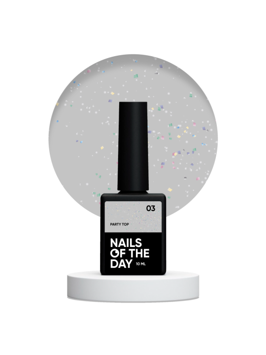Party Top 03 NAILSOFTHEDAY – Przezroczysty Top z Holograficznymi Drobinkami Bez Przemywania